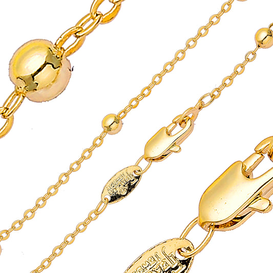 Cadenas de eslabones rolo de cuentas en oro de 14 quilates, oro rosa y oro blanco.