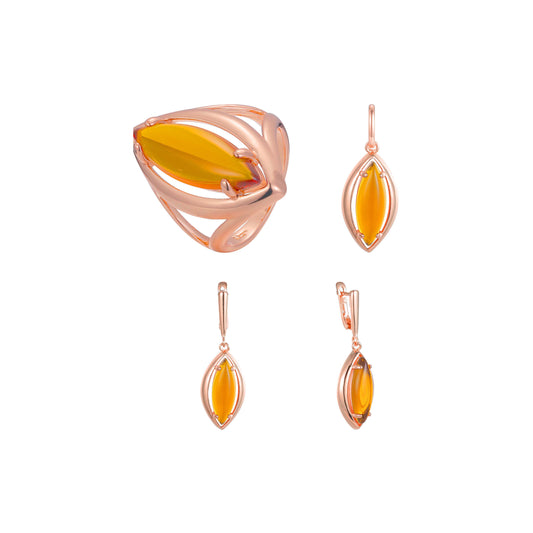 Juego de joyas de oro rosa con grandes anillos de piedras grandes solitario marquise