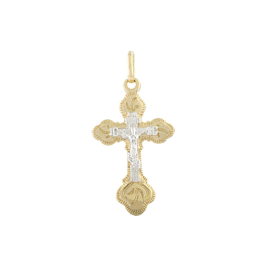 Orthodox Crucifix 14K Gold two tone Cross Pendant