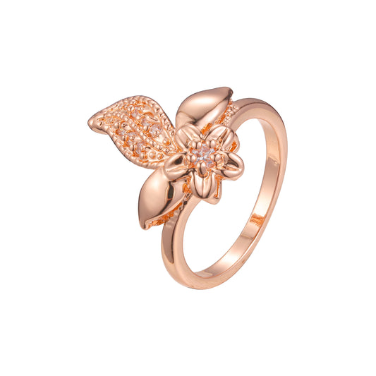 Rose Gold fashion rings with flower and leaves