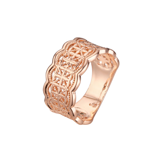 フィリグリーテクスチャの14Kゴールド、ローズゴールドのファッションリング