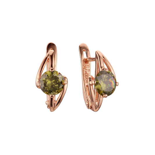 Pendientes solitarios de oro rosa con circonitas cúbicas de colores y símbolo de rayo