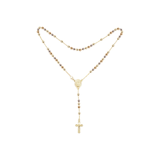 Italian Virgin of Sunburst Etched Guadalupe Catholic Rosary Necklace (Faceted Disco Beads) plated in 14K Gold