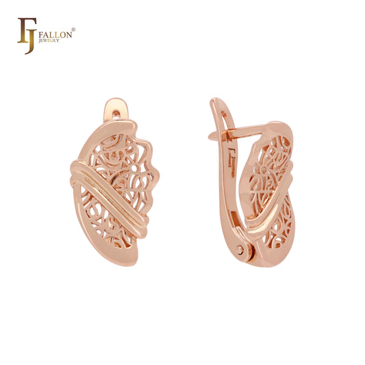 Pendientes de oro rosa con forma de orejas decoradas con filigrana de lujo