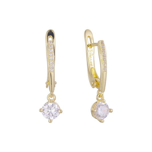 Solitaire drop 14K Gold, Rose Gold, two tone earrings