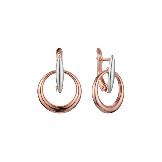 .Aretes colgantes circulares simples chapados en oro de 14K, oro rosa, dos tonos