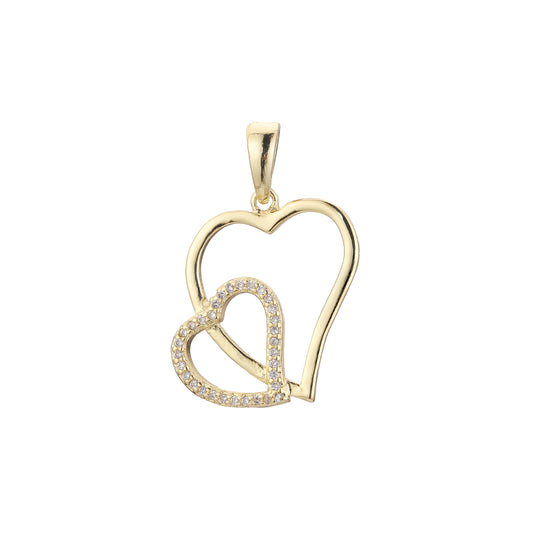 Colgante de corazón y corazón de Oro 14K.