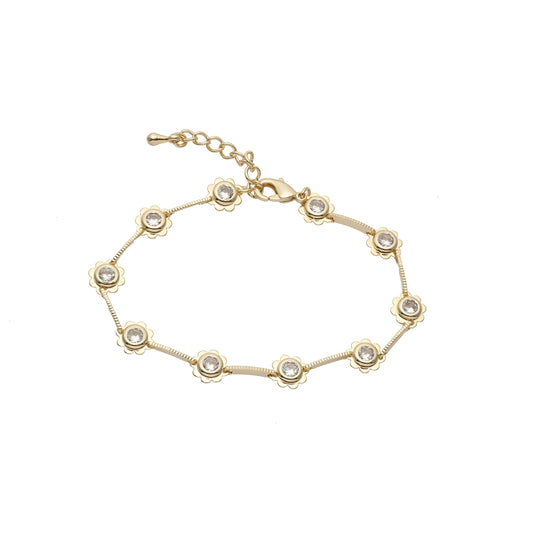 Pulseras de Oro 14K con eslabones de circonita blanca flor
