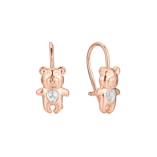 Aretes de niño con gancho de alambre de oso en Oro 14K, oro rosa, baño de dos colores