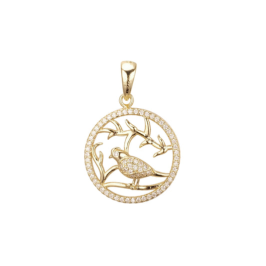 Colgante de pájaro con halo de Oro 14K