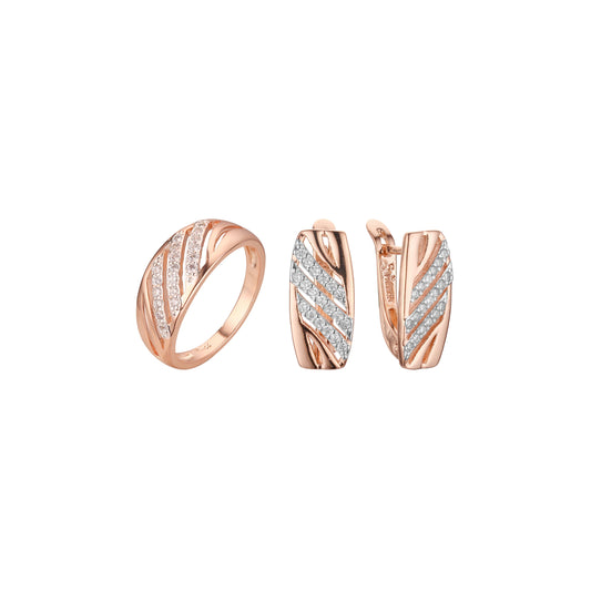 Rose Gold two tone three lines paving stones set