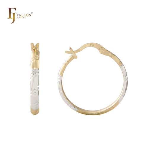 菱形纹理14K金、玫瑰金双色环状耳环