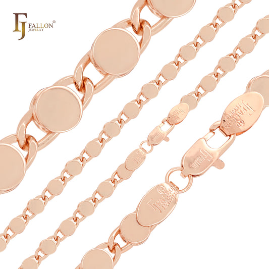 Eslabón de caracol de disco circular redondeado Oro de 14 quilates, cadenas elegantes de oro rosa