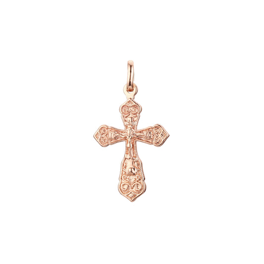Orthodox cross budded pendant in Rose Gold two tone, 14K Gold plating colors