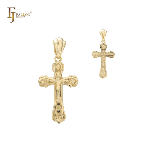 Orthodox Russian Crucifix 14K Gold, Rose Gold, White Gold Cross Pendant