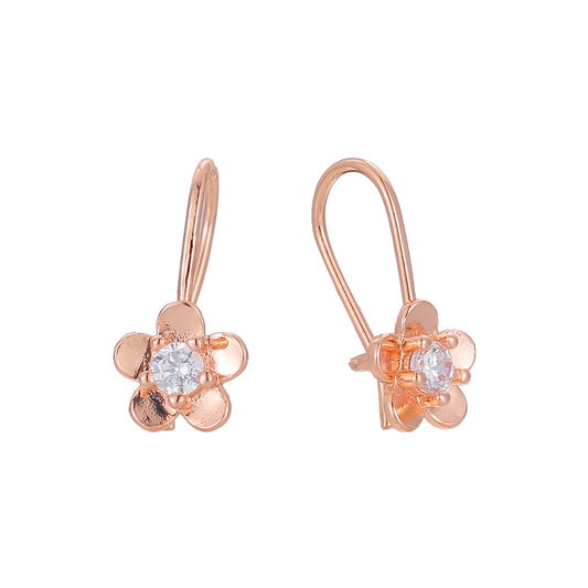 Aretes de niño flor solitario con gancho de alambre, chapados en Oro 14K, oro rosa