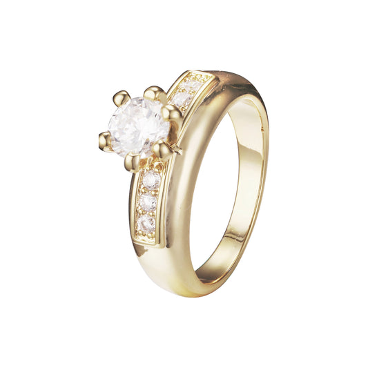 18Kゴールドメッキのラウンドジルコニアソリティアリング