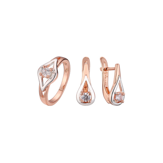 Rose Gold two tone solitaire teardrop set