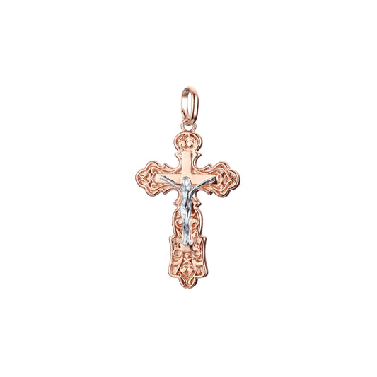 Eastern Orthodox Russian budded pendant in Rose Gold two tone, 14K Gold plating colors