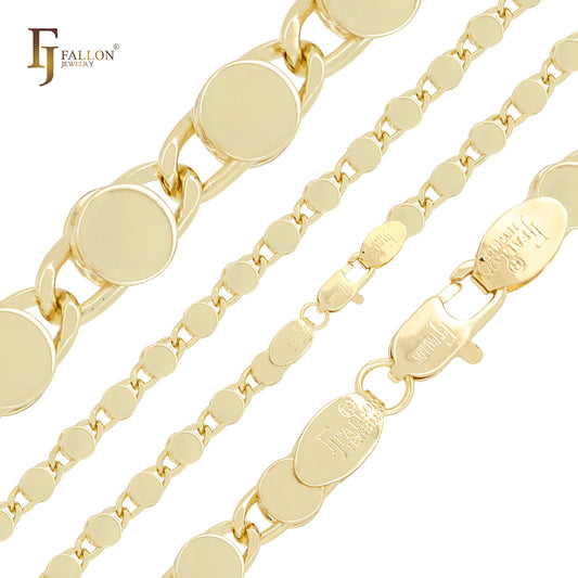 Eslabón de caracol de disco circular redondeado Oro de 14 quilates, cadenas elegantes de oro rosa