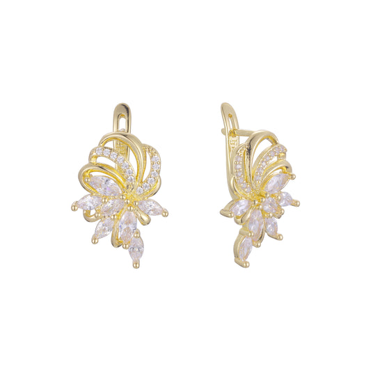 Luxurious cluster sparkling flower 14K Gold, Rose Gold, two tone earrings