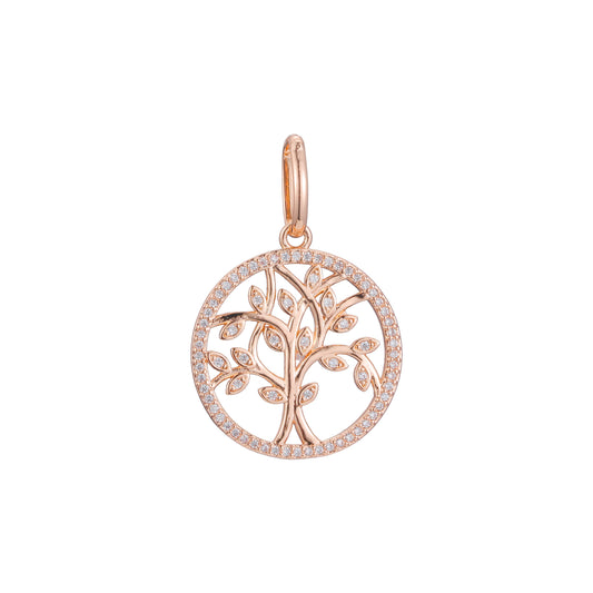 木と葉のハローペンダント、ローズゴールドツートーン、14Kゴールドメッキカラー