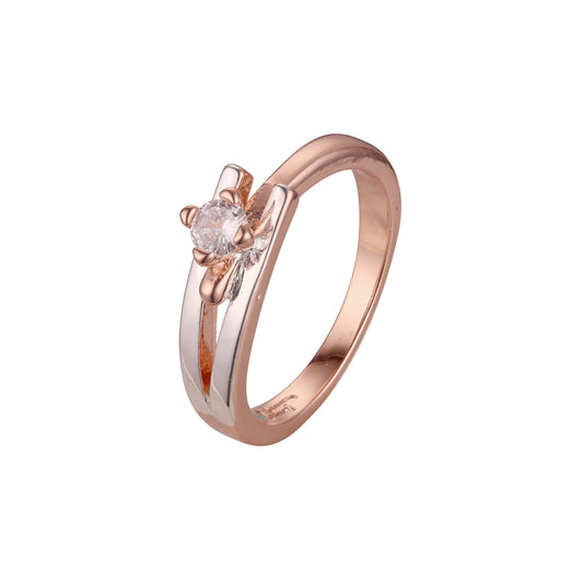 ローズゴールドのソリティア リング、ツートーン メッキ カラー