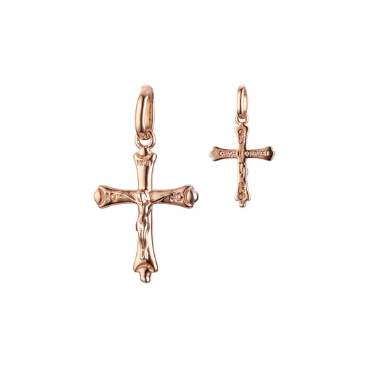 Rose Gold Russian Orthodox Cross budded pendant