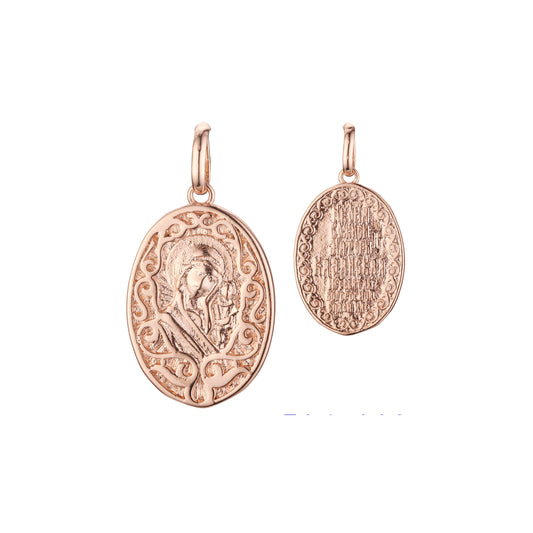 カザンの聖母マリアペンダント、ローズゴールド、ツートーンメッキカラー