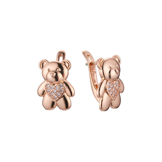 Bear child 14K 金、玫瑰金耳环,双色