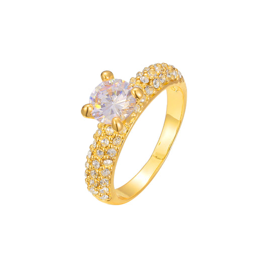 Solitarie リング 舗装石 (18K ゴールド、ホワイトゴールド、14K ゴールド、ローズゴールドメッキカラー)