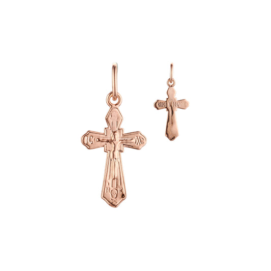 Budded Rose Gold Russian Orthodox Cross pendant