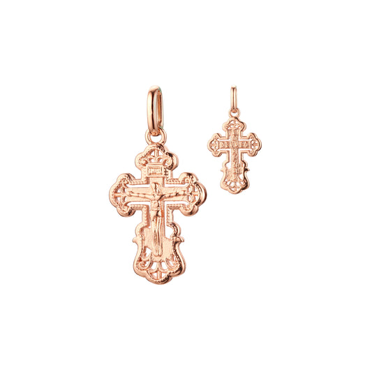 Orthodox Cross budded pendant in Rose Gold two tone, White Gold plating colors