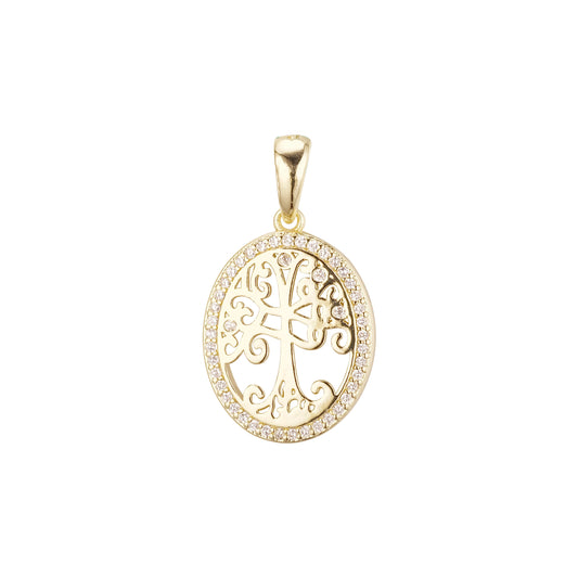 Colgante de árbol de halo de Oro 14K