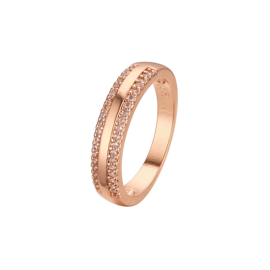 Anillos de oro de 14 quilates con circonitas blancas y pavé de doble hilera de diseño sencillo