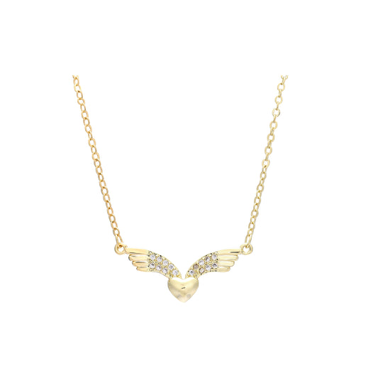 Collar de Oro 14K con corazón y alas de ángel