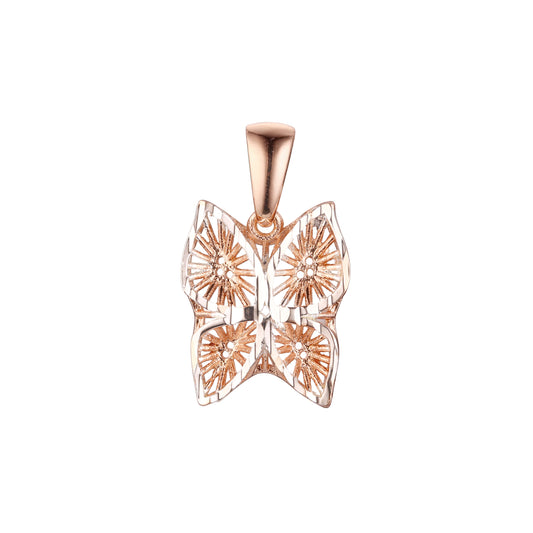 镀玫瑰金两色蝴蝶花丝吊坠