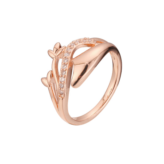 Fashion leaves rings in 14K Gold, Rose Gold plating colors