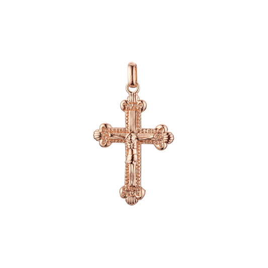 Rose Gold Russian Orthodox Cross budded pendant