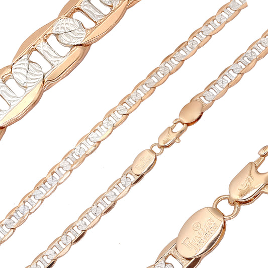 Round Mariner rod link hammered chains plated in 14K Gold, two tone