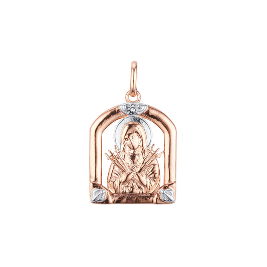Seven sorrows of Virgin Mary pendant in Rose Gold, two tone plating colors