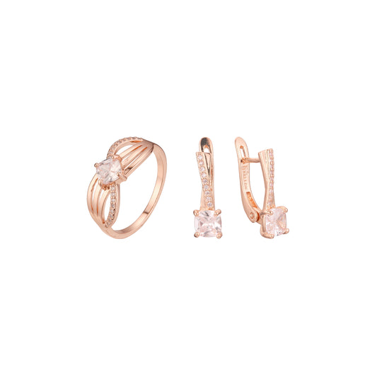 Conjunto de joyas de anillos de cinta de racimo de solitario de oro rosa