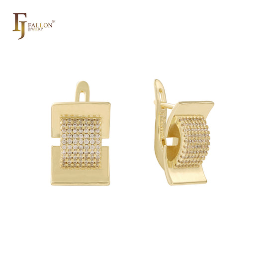 Offene breite Cluster-Ohrringe aus 14 Karat Gold, Roségold und Weißgold mit weißen Zirkonia