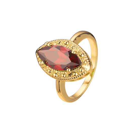 18K ゴールド、14K ゴールド、ローズゴールド メッキ色のビーズが敷き詰められたソリティア マーキス ビッグ ストーン リング