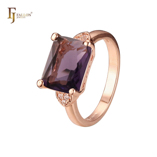 Кольца-солитеры из Красное золото 585 пробы с изумрудной огранкой