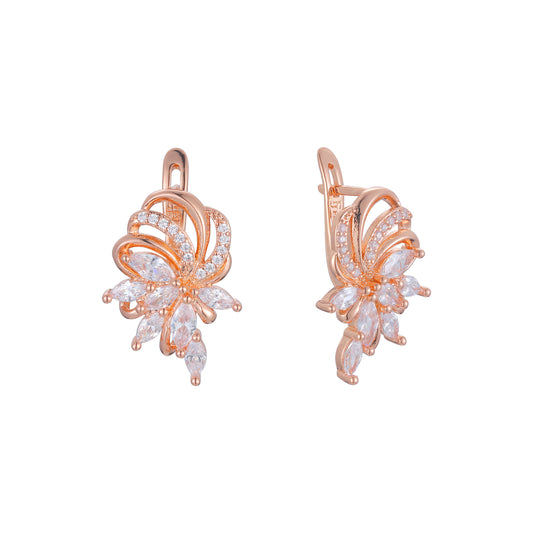 Luxurious cluster sparkling flower 14K Gold, Rose Gold, two tone earrings