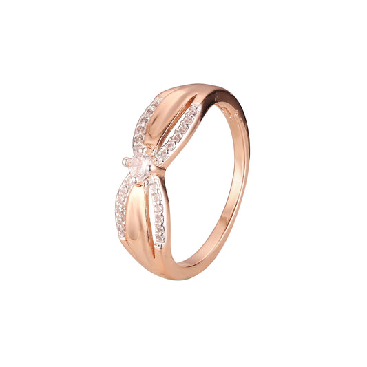 ローズゴールド ツートーン ソリティア リング 敷石