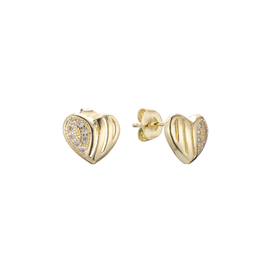 Aretes de corazón en Oro de 14K, baño de Oro Blanco en colores