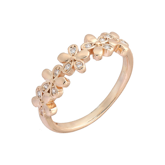 Five flowers paved white cz Rose Gold rings