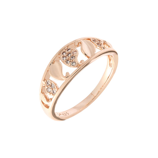 Leaves and paved leaves rings plated in Rose Gold colors